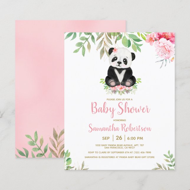 Papier Invitation au Baby shower rose pâle de l'ours budg (Devant / Derrière)