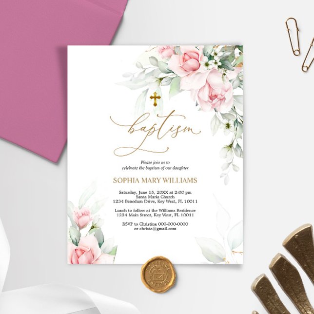 Papier Invitation au baptême de l'Eucalyptus et du Blush  (Créateur téléchargé)