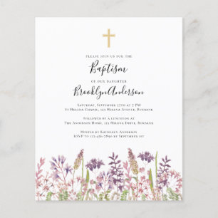 Papier Invitation au baptême du budget Croix Fleur sauv