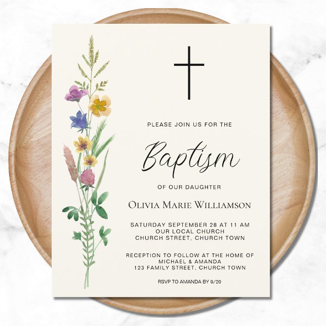 Papier Invitation au baptême du Fleur sauvage budgétaire (Créateur téléchargé)