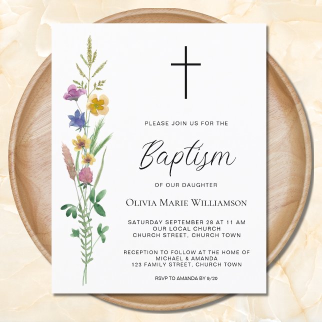 Papier Invitation au baptême du Fleur sauvage budgétaire (Créateur téléchargé)