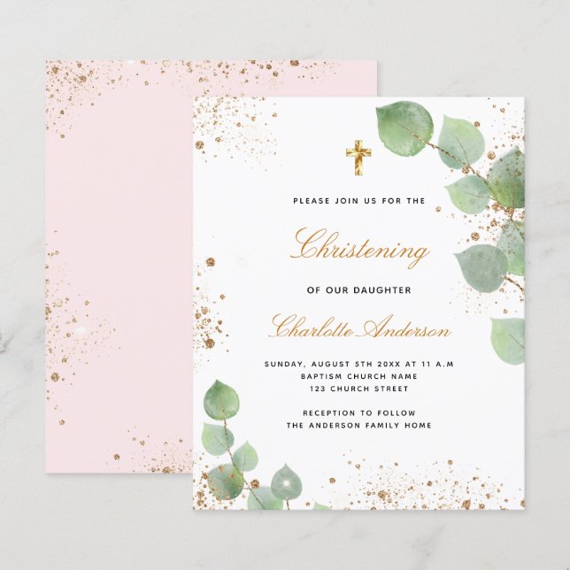 Papier Invitation au blush d'eucalyptus (Devant / Derrière)