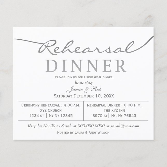 Papier Invitation au dîner de répétition argent budget (Devant)