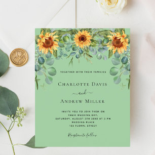 Papier Invitation aux tournesols et eucalyptus vert menth