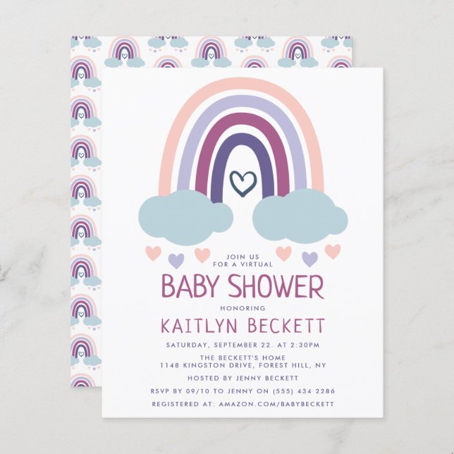 Papier Invitation Baby shower Budget Little Rainbow (Devant / Derrière)