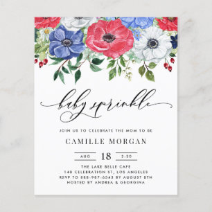 Papier Invitation Baby shower d'anémone rouge, blanc et b