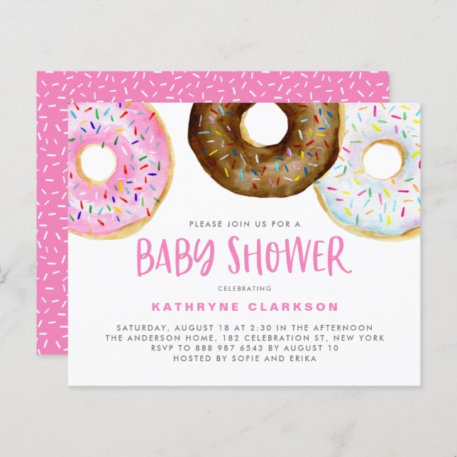 Papier Invitation Baby shower de Donuts roses et chocolat (Devant / Derrière)