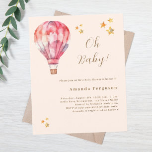 Papier Invitation Baby shower de fille rose en montgolfiè