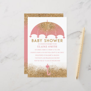 Papier Invitation Baby shower de fille rose parapluie bud
