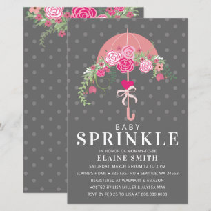 Papier Invitation Baby shower de fille rose parapluie bud