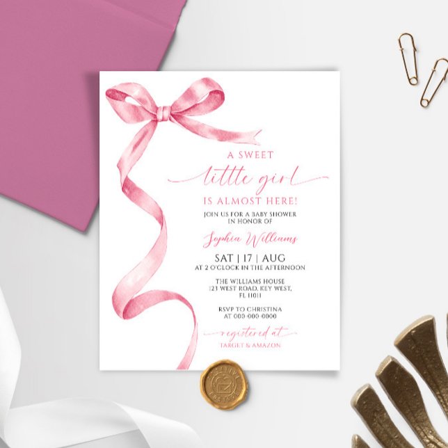 Papier Invitation Baby shower de fille rose poitrine rose (Créateur téléchargé)