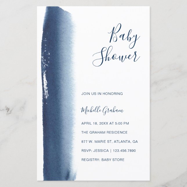 Papier Invitation Baby shower de garçon de couleur bleu m (Devant)