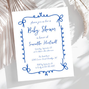 Papier Invitation Baby shower de garçon manuscrit bleu bu
