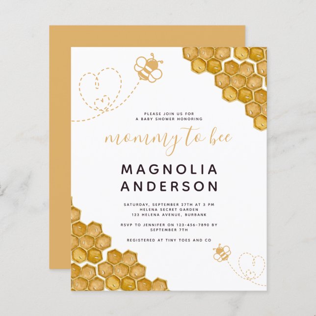 Papier Invitation Baby shower de la maman du budget (Devant / Derrière)