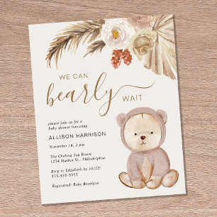 Papier Invitation Baby shower de l'ours en peluche Boho
