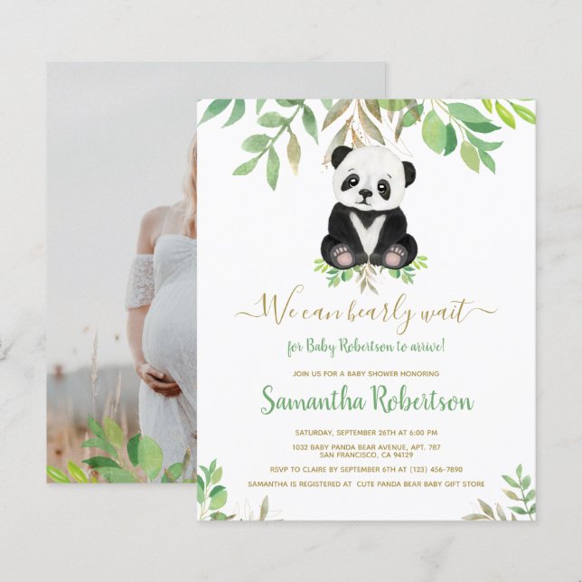 Papier Invitation Baby shower de l'ours Eucalyptus budget (Devant / Derrière)