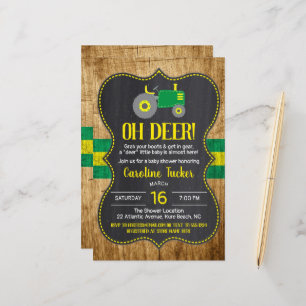 Papier Invitation Baby shower de tracteur vert rustique