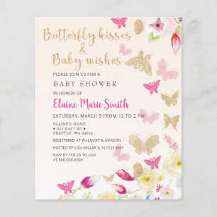 Papier Invitation Baby shower des papillons rose budget