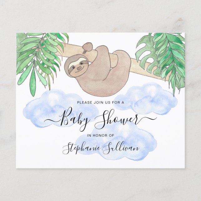 Papier Invitation Baby shower du mignon Sloth Boy (Devant)