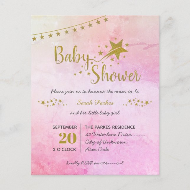 Papier Invitation Baby shower étoile rose vif (Devant)