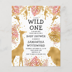 Papier Invitation Baby Shower Fille Safari Budget Rose Or