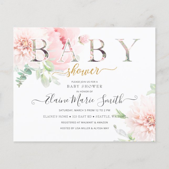 Papier Invitation Baby shower Floral Budget (Devant)