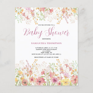 Papier Invitation Baby shower floral rose budget