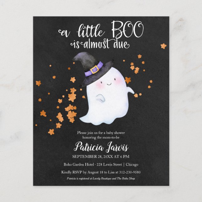 Papier Invitation Baby shower Halloween Budget fantôme (Devant)