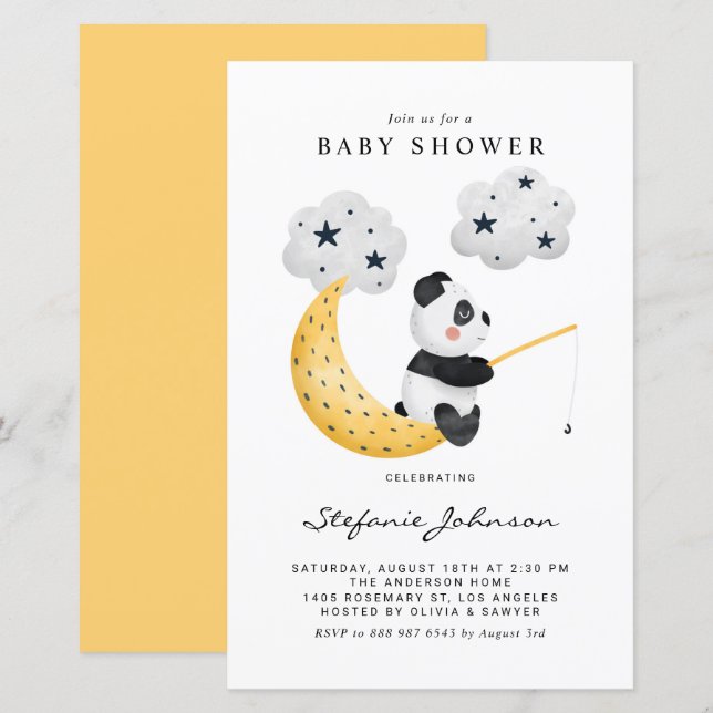 Papier Invitation Baby shower Panda de pêche aquarelle (Devant / Derrière)
