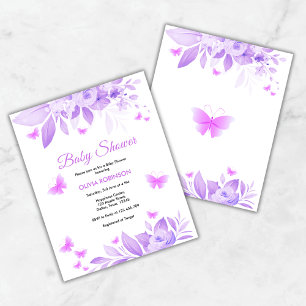 Papier Invitation Baby shower papillon floral violet budg