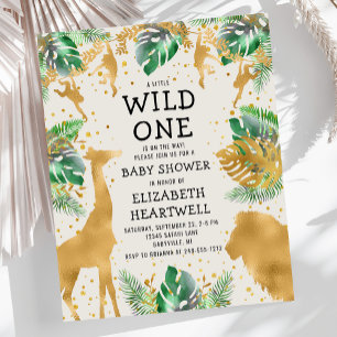 Papier Invitation Baby Shower Safari Budget Vert Or Ecru