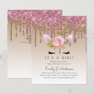 Papier Invitation Baby shower Unicorne Filles roses migno