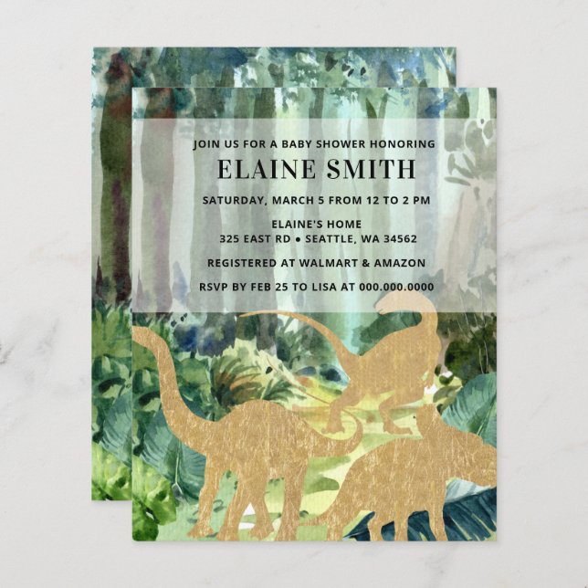 Papier Invitation Baby shower Unisex Dinosaur Budget (Devant / Derrière)