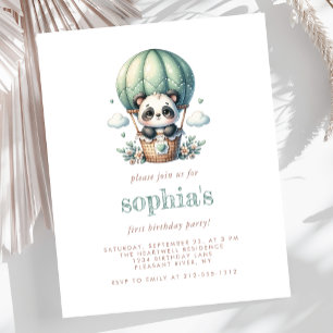 Papier Invitation Ballon Panda Vert Anniversaire 1 An Bud