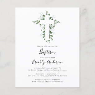 Papier INVITATION Baptême BUDGET   Croix en Eucalyptus