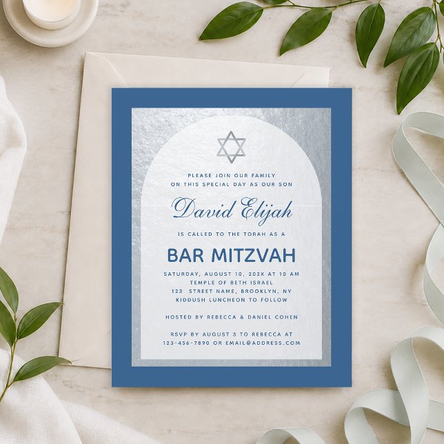 Papier Invitation Bar Mitzvah Budget Classique Bleu Argen (Créateur téléchargé)
