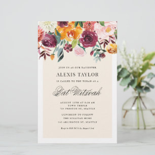 Papier Invitation Bat mitzvah des fleurs vintages d'autom