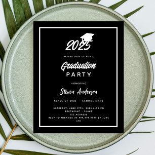 Papier Invitation Black white Graduation Party 2025