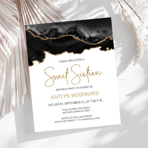 Papier Invitation Budget Black Gold Agate Sweet 16