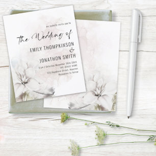 Papier Invitation Budget Blanc Floral Watercolor Mariage