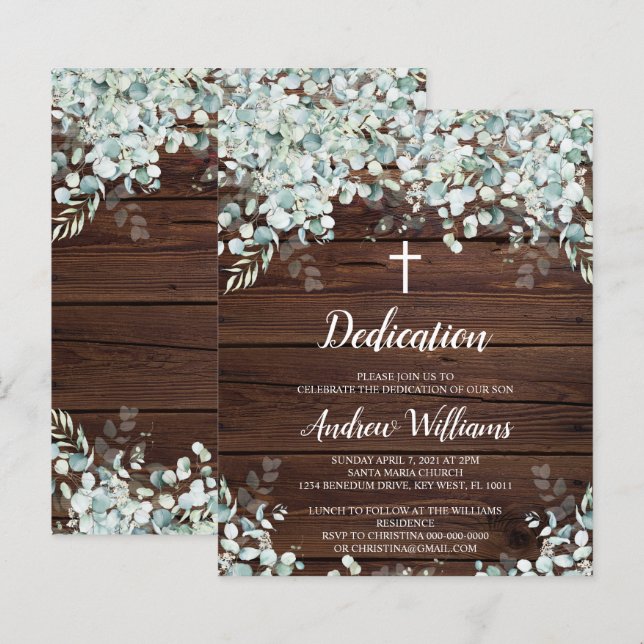 Papier Invitation Budget Eucalyptus & Dedication Bois (Devant / Derrière)