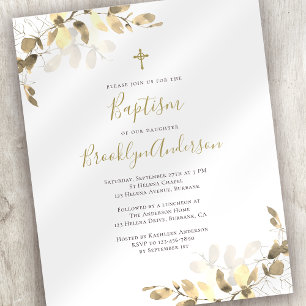 Papier Invitation Budget Eucalyptus Gold Baptism