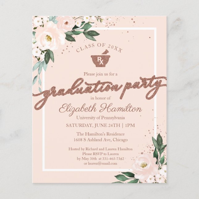 Papier Invitation Budget Floral Pharmacy Grad Party (Devant)