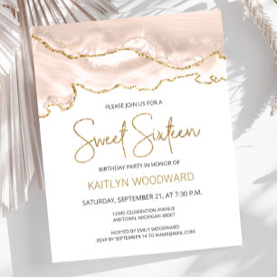 Papier Invitation Budget Ivory Gold Agate Sweet 16