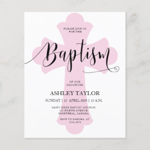 Papier Invitation Budget Light Pink Cross Baptism