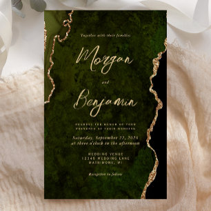 Papier Invitation Budget Olive Green Agate Script Mariage