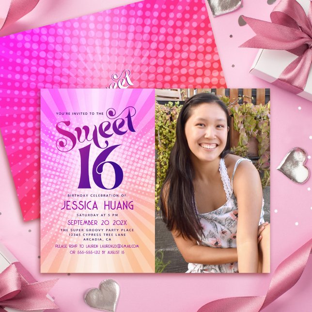 Papier Invitation Budget Photo Sweet 16 Dégradé Rose Oran (Créateur téléchargé)