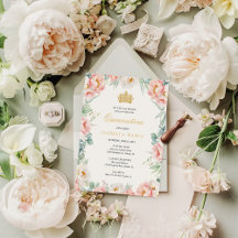 Invitation Budget Pink Gold Floral Quinceañera