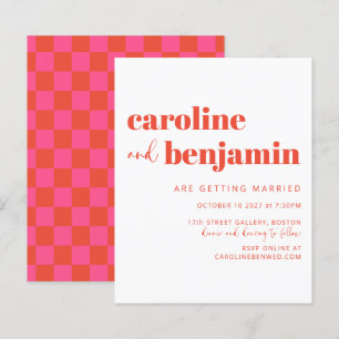 Papier Invitation Budget Pink Red Simple Checkerboard Wed