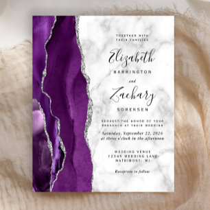 Papier Invitation Budget Purple Argent Agate Marbre Maria